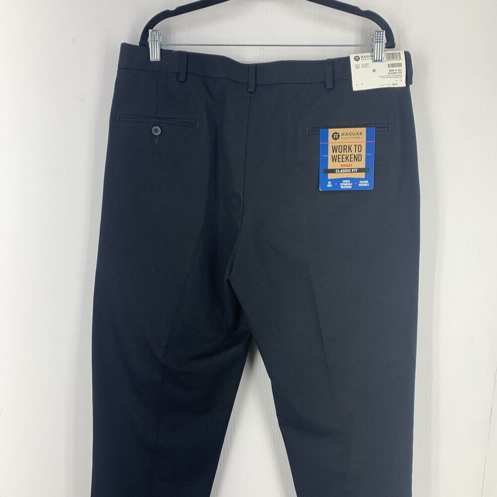 Haggar 38x30 Classic Fit Pants Black Khaki Chino No Iron Expandable Waist NEW - Picture 4 of 7